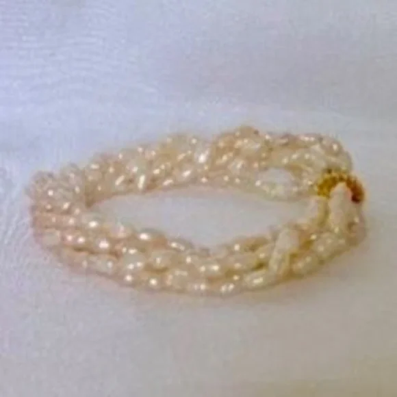 💲SALE 💲Freshwater Genuine Keshi Pearl Torsade Bracelet Goldtone Clasp - Picture 3 of 4